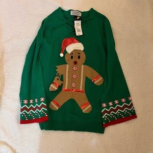 Tiara International Christmas Collection Green Sweater w/ Gingerbread Small NWT